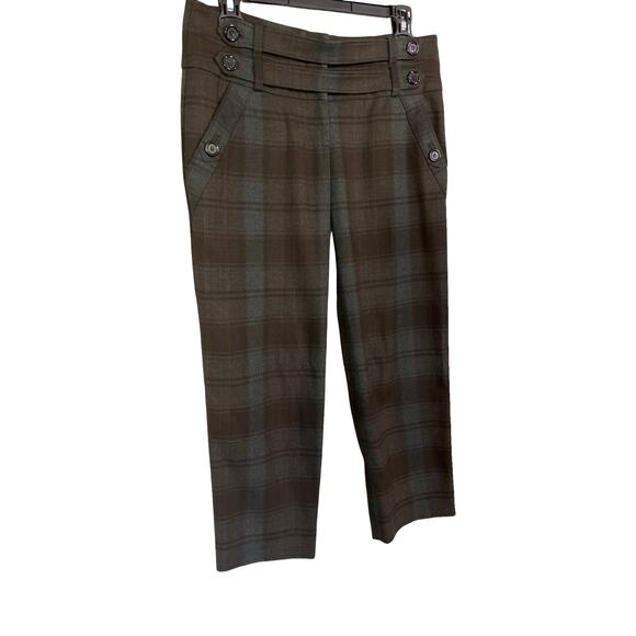 Anthropologie Cartonnier Cropped Plaid Pants Brown Gray Button Detail Women’s 4S - Picture 7 of 8